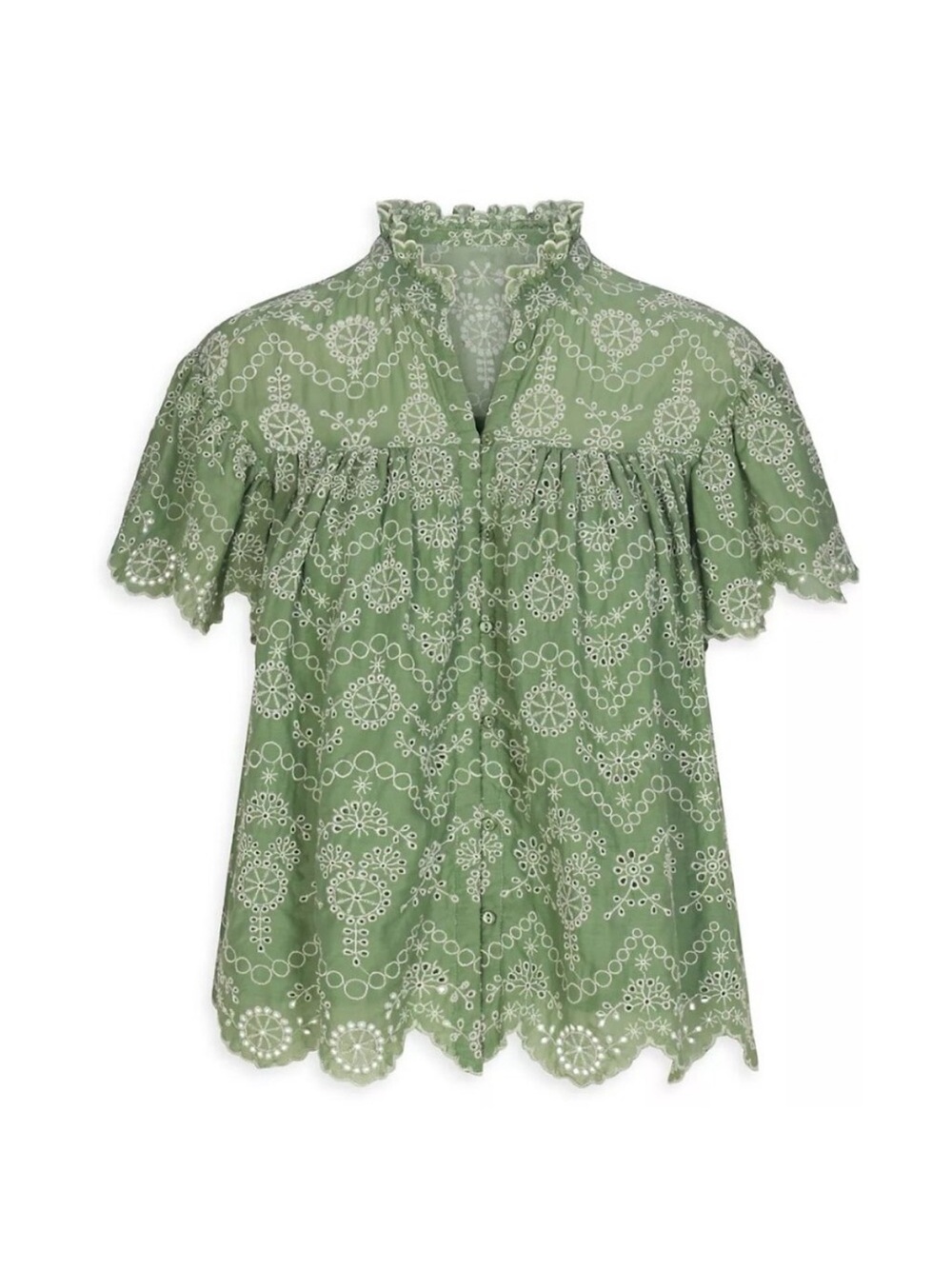 Baybala Green Live Eyelet Mint Embroidered Cotton Top Lined sz M
